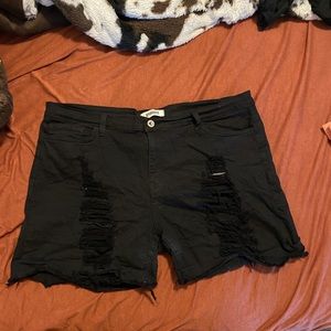 Black distressed jean shorts